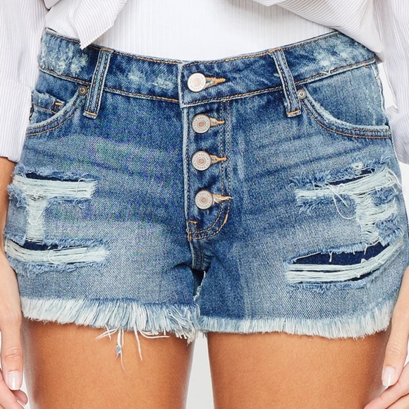 KanCan Pants - KanCan Distressed Ripped Denim Jean Shorts Button Fly Frayed Hem Women's Size L